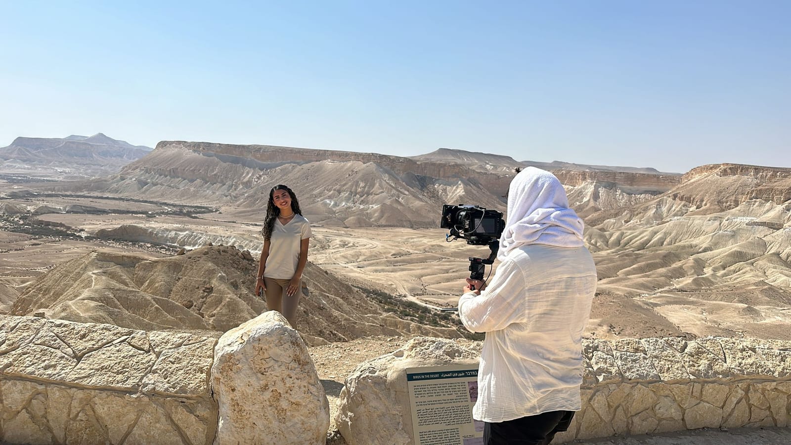 Filming on a gimbal at a desert overlook